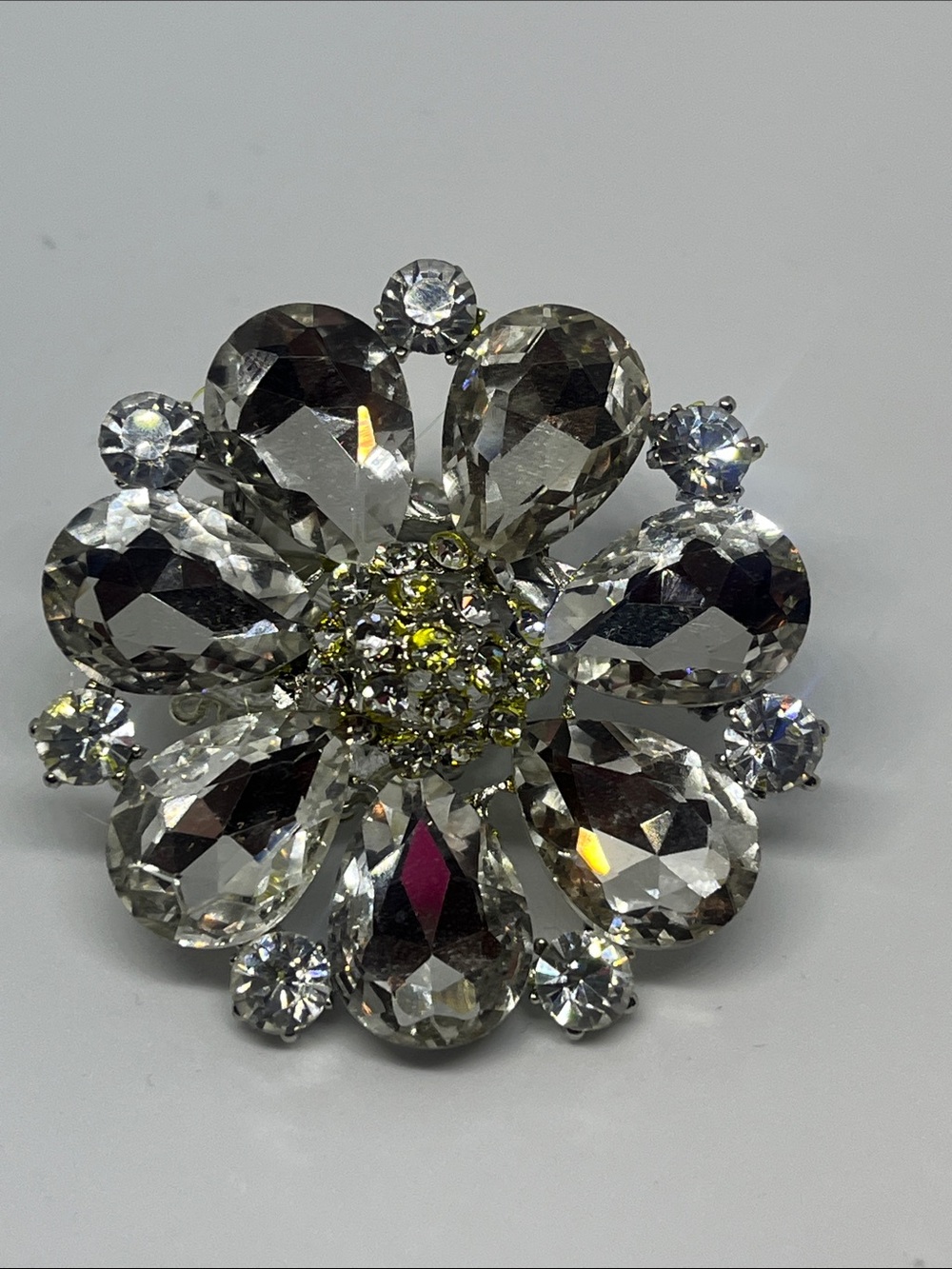 Crystal Floral Statement Brooch - Clear Crystal Flower Pin Hand Crafted - Picture 3 of 9